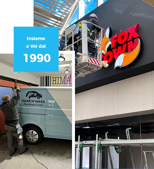 progettazione realizzazione installazione insegne targhe cartelli  totem striscioni